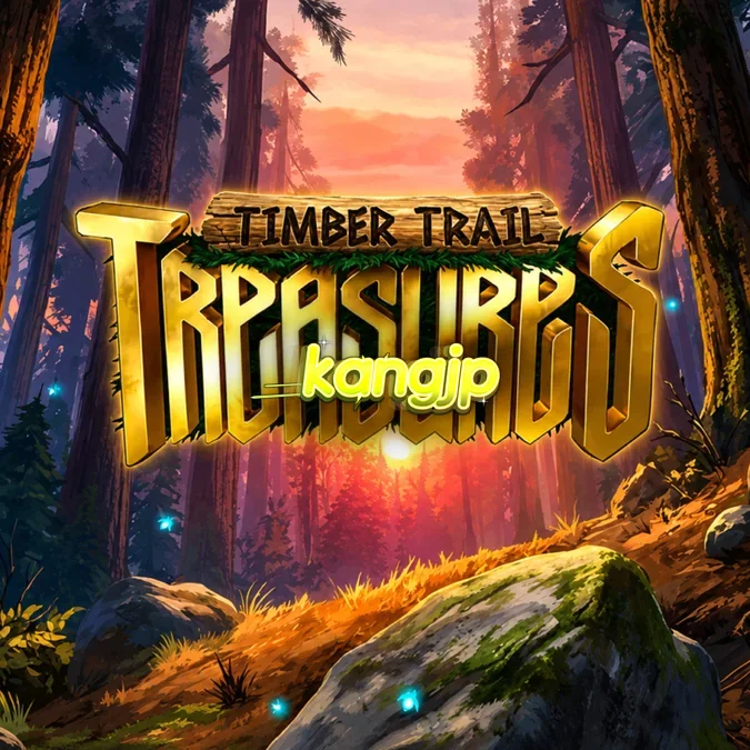 Tampilan antarmuka permainan slot Timber Trail Treasures dengan tema hutan